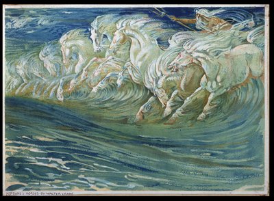 ネプチューンの馬、「ギリシャ神話の伝説」のイラスト、1910年にロンドンで出版（169595も参照） 作： Walter Crane
