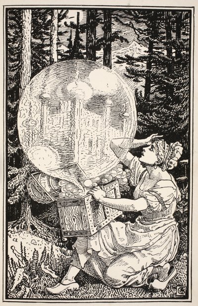 1885年の「バートンハリソン夫人の民話と童話」のイラストに描かれた、石鹸の泡のようなガラスのドームが空中に浮かび上がりました。 作： Walter Crane