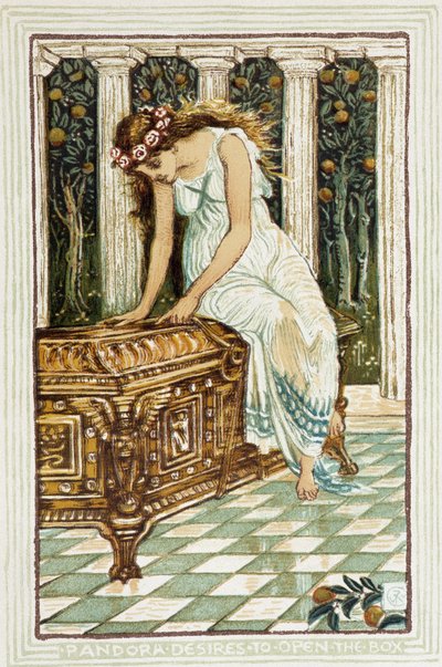 パンドラは金庫を開けたい - "A wonder book for girls and boys "にて 作： Walter Crane