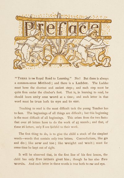 ゴールデンプライマーの序文。 はしごを運ぶ 2 人の子供。 作： Walter Crane