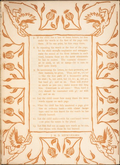 子供のための指示を読んでください。 天使と花のボーダー。 作： Walter Crane