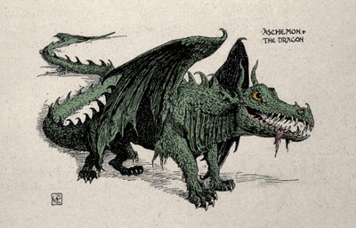 神話上のドラゴン「アシュケモン」を表現 ウォルター・クレーンが1899年に描いたもの。 作： Walter Crane