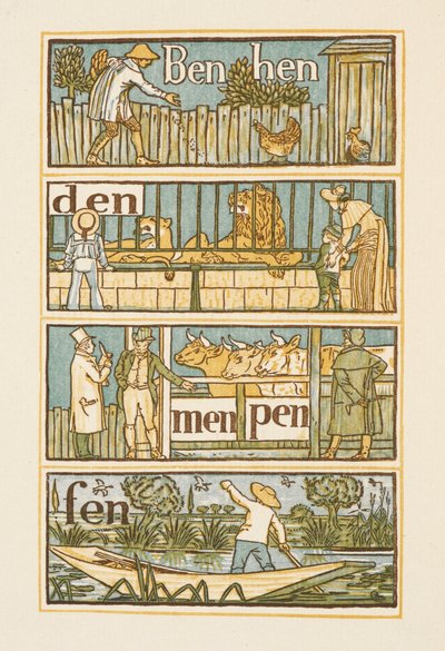 文字 N で終わる韻を踏む言葉。 ゴールデンプライマー。 作： Walter Crane