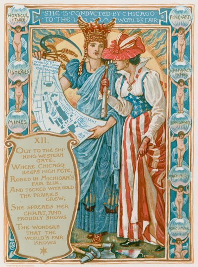彼女はシカゴによって世界博覧会に指揮されます 作： Walter Crane
