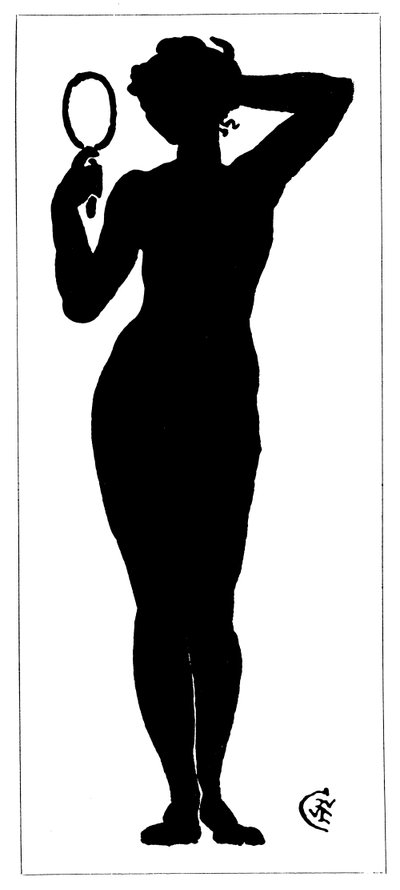鏡を持つ裸の女性のシルエット（リトグラフ 作： Walter Crane
