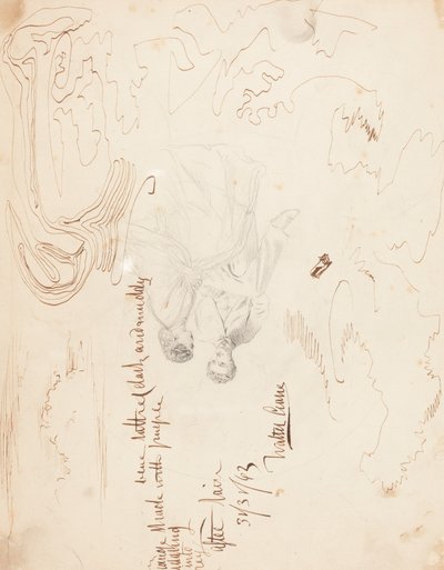 雲の研究で座っているカップルのスケッチ [裏面] 作： Walter Crane