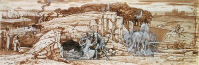 1881年頃の「The Laidley Worm of Spindleston Heugh」の習作（紙に鉛筆、ブラウンウォッシュ、チャイニーズホワイト） 作： Walter Crane