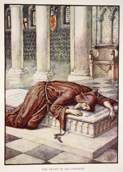 ランスロット卿の死、「円卓の騎士の物語」ヘンリーギルバート作、1911年 作： Walter Crane