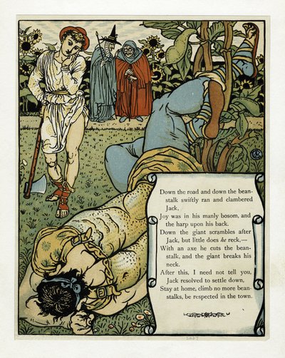 巨人が首を折る」、The Blue Beard Picture Book, pub.1879年（カラーリトグラフ 作： Walter Crane