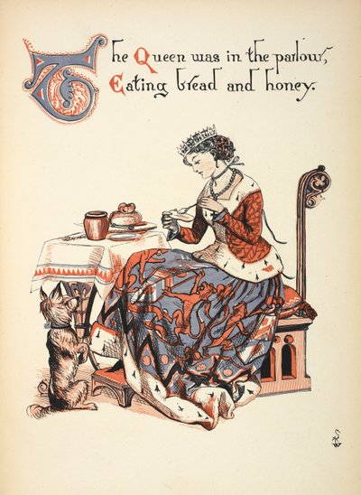 王妃は客間でパンと蜂蜜を食べていました。 作： Walter Crane