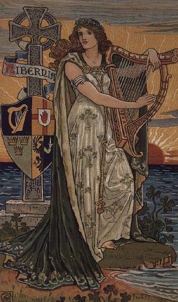 合衆国アイルランド、1897年のカレンダー、ベルファストのロイヤル・アルスター・ワークスのために作られた。 作： Walter Crane