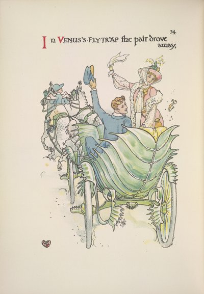 金星のハエ取り。 馬車で旅するカップル 作： Walter Crane