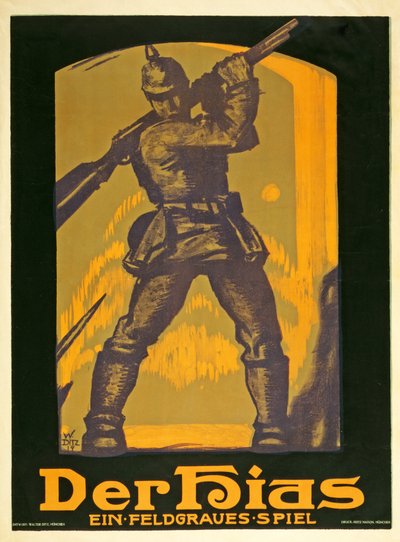 演劇の宣伝ポスター1917年に出版されたハインリッヒギラルドーネによるフィールドグレイゲーム、ハイアス 作： Walter Ditz