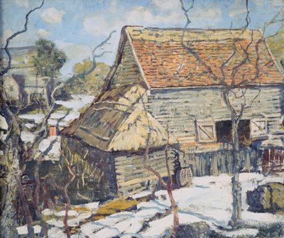 雪の中のペンシルベニアの納屋 作： Walter Elmer Schofield
