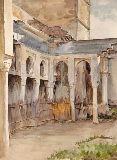 馬蹄形アーチのある中庭（水彩画） 作： Walter Frederick Roofe Tyndale