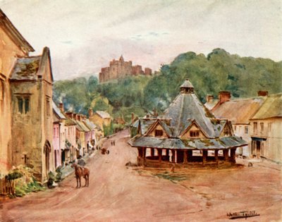 ダンスター城とヤーンマーケット（カラーリトグラフ 作： Walter Frederick Roofe Tyndale