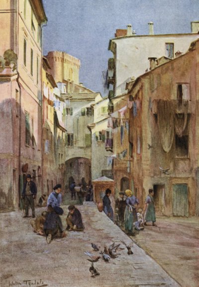 La Piazza, Sestri Levante（カラーリトグラフ 作： Walter Frederick Roofe Tyndale