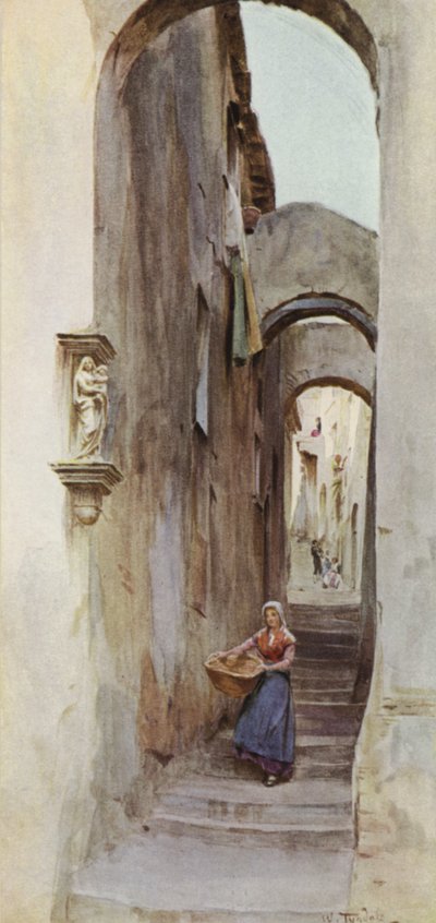 イタリア、チェルボ・サン・バルトロメオの街並み（カラーリトグラフ 作： Walter Frederick Roofe Tyndale
