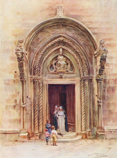 クルツォーラのドゥオーモの扉口（カラーリトグラフ） 作： Walter Frederick Roofe Tyndale