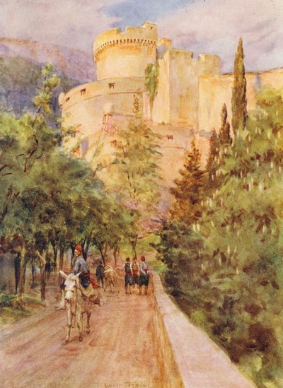 ラグーザ、ミンチェタの塔（カラーリトグラフ） 作： Walter Frederick Roofe Tyndale