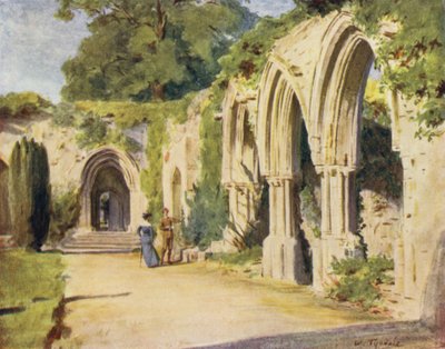 ザ・ニューフォレストボーリュウ・アビーのクロイスター（カラーリトグラフ 作： Walter Frederick Roofe Tyndale
