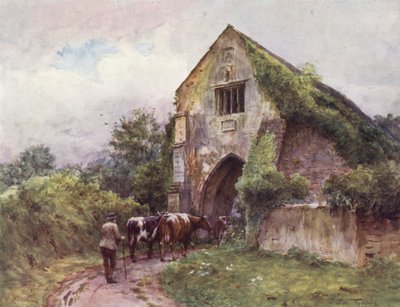 ウェセックスクリーヴ修道院、入口の門（カラーリトグラフ） 作： Walter Frederick Roofe Tyndale