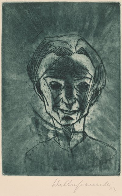 笑顔の頭、自画像 作： Walter Gramatte