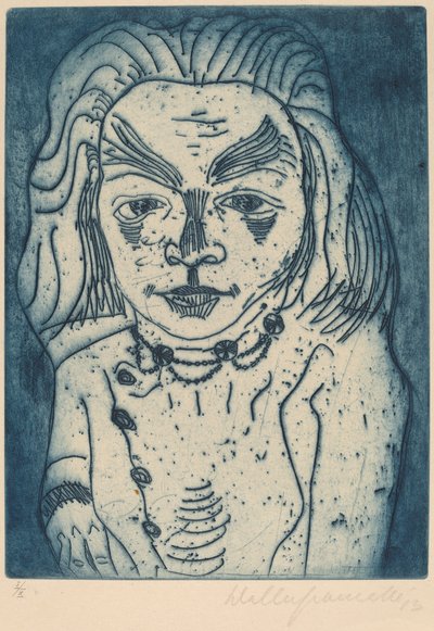 ネックレスを持つ女」1923年 作： Walter Gramatte