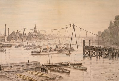 綱渡りでテムズ川を渡るシャルル・ブロンディン（1897年以前、ロンドン   作： Walter Greaves
