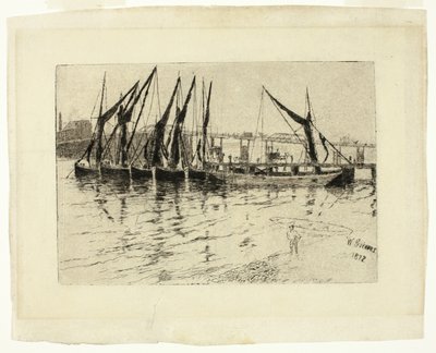 石炭はしけの荷降ろし (reto); 建物のスケッチ (裏面) 作： Walter Greaves