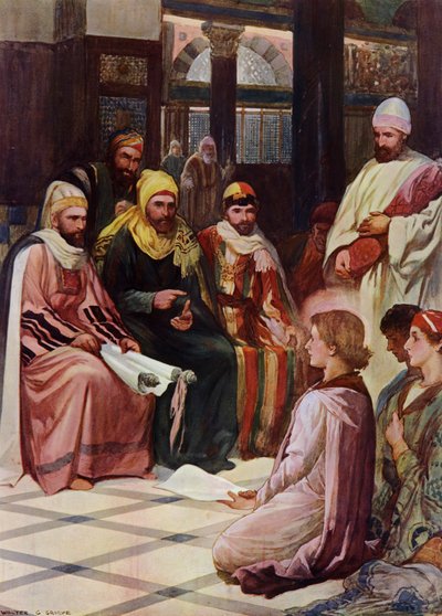 The Boy Jesus In The Temple (カラーリトグラフ) 作： Walter Grieve