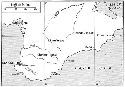 1850年代にクリミア戦争が戦われた地域の地図、c1920 作： Walter Hutchinson