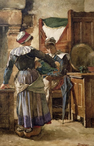 彼女の最初の生まれ 作： Walter Langley