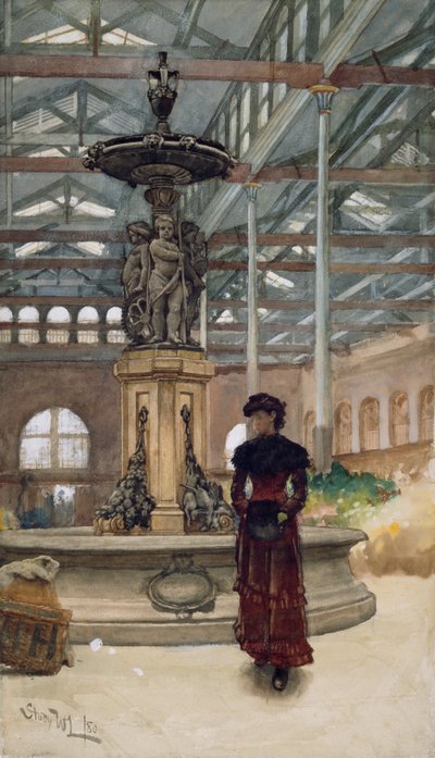 オールドマーケットホールと噴水、バーミンガム、1880 作： Walter Langley