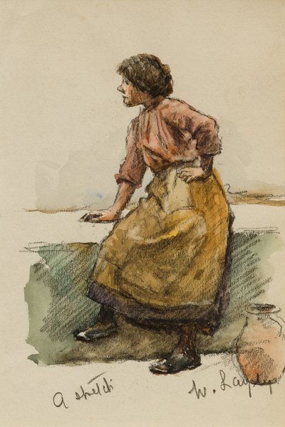 港の壁に着いた少女の研究（紙にトイレ） 作： Walter Langley