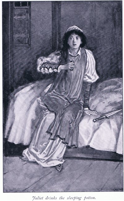 ジュリエットが眠る薬を飲む、1900年代 作： Walter Paget