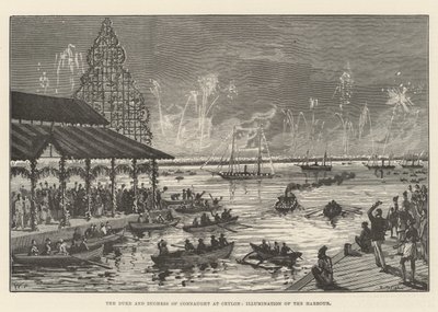 セイロンのコンノート公爵と公爵夫人、港のイルミネーション 作： Walter Paget