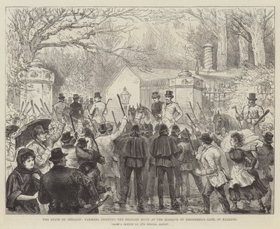アイルランドの州、キルデアのドロヘダの門の侯爵で農民がリロアート狩りを止める 作： Walter Paget
