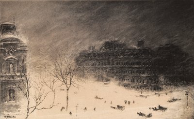1899年のブリザード時の17番街とペンシルベニア・アヴェニューの角。 作： Walter Paris