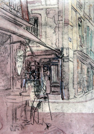 ディエップの店」1907年頃（インク、カラーパステル、水彩、紙） 作： Walter Richard Sickert
