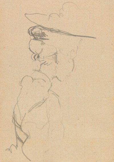 帽子をかぶった女性の頭と肩、失われた横顔、右（紙に黒鉛） 作： Walter Richard Sickert