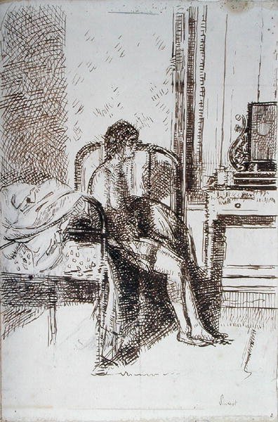 コーラスの女」（紙にインク） 作： Walter Richard Sickert