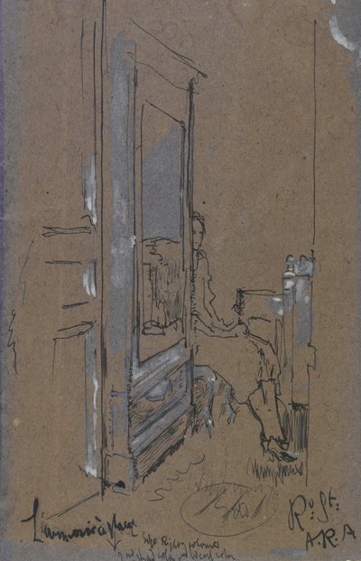 L&39;armoireàglàce（紙に白の高みがあるペンと紫のインク） 作： Walter Richard Sickert