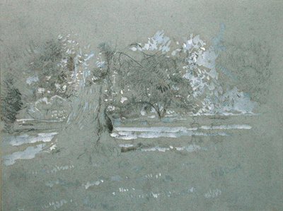 The Serpentine」の習作（青い紙に鉛筆と白） 作： Walter Richard Sickert