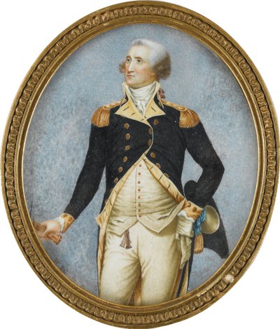 ジョージ・ワシントン(1732-1799)の肖像、ロバートソン、ウォルター(1750-1801)作。水彩画、角にガッシュ 作： Walter Robertson