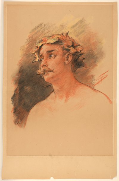 つるの花輪を戴冠した男の胸像 作： Walter Shirlaw