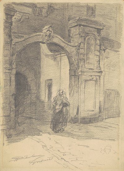 ドルドレヒト、1870-77年頃（不織布のグラファイト） 作： Walter Shirlaw