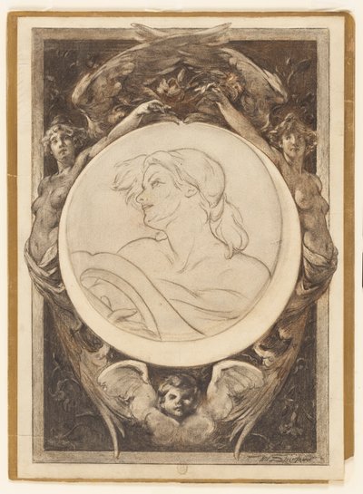 竪琴を持つ女性 作： Walter Shirlaw