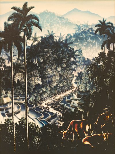 Paisagem do rio com pastor e vacas 作： Walter Spies