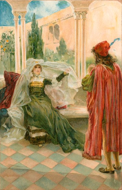 オリビア：「カーテンを描いて写真を見せます」 作： Walter Stanley Paget